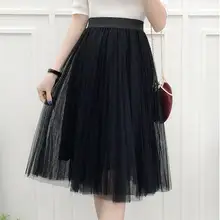 Женская летняя Высокая талия Женская плиссированная юбка модная повседневная черная кружевная юбка эластичная талия юбка средней длины юбки женские