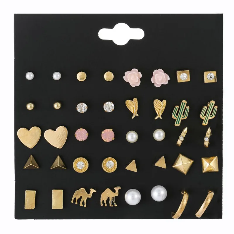 20 пар/лот новые ювелирные изделия, жемчужный серьги-гвоздики для женщин эффектное Цветочное сердце крыло треугольник кактус верблюжья Серьги Подарки