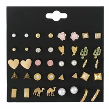 20 пар/лот новые ювелирные изделия, жемчужный серьги-гвоздики для женщин эффектное Цветочное сердце крыло треугольник кактус верблюжья Серьги Подарки