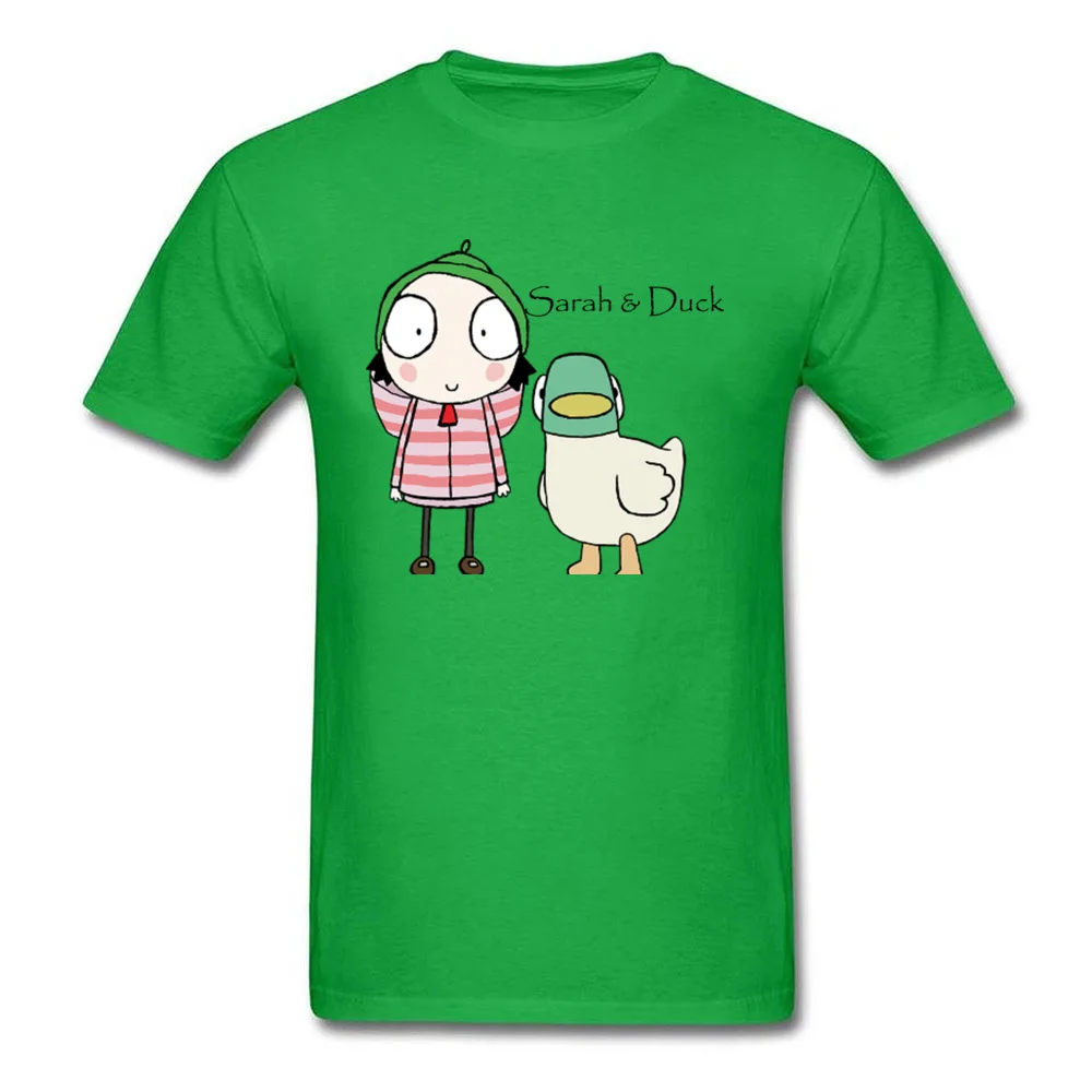 Sarah Duck Friends Leisure Summer/Autumn 100% Cotton Fabric Round Collar Men Tops Tees Tee Shirt Funny Short Sleeve T Shirt Sarah  Duck Friends green