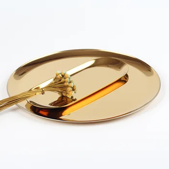 

Gold Home Decoration Dessert Plate Stainless Steel Storage Tray Fruit Holder Jewelry Display Tray