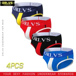 ORLVS 4 шт./лот, сексуальное мужское нижнее белье, мужские трусы, трусы для пениса, Трусы-брифы ярких цветов, мужские трусы для сна, хлопок