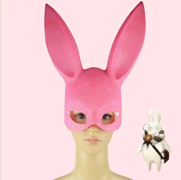 

Halloween Makeup Ball Dress up Cosplay Rabbit Masked Rabbit Ears Full face mask decorate Prop Pink Mask Long ears Lovely perform