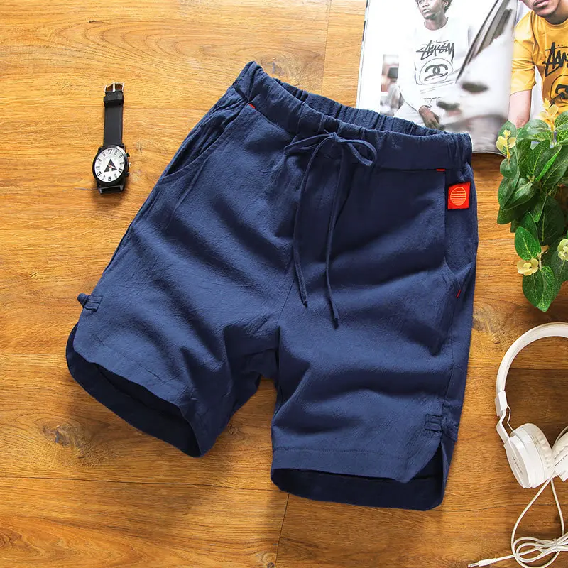 

Summer bermuda shorts Casual loose Men soft Breathable Elastic Waist Cotton Shorts Male Knee Length Shorts black blue white