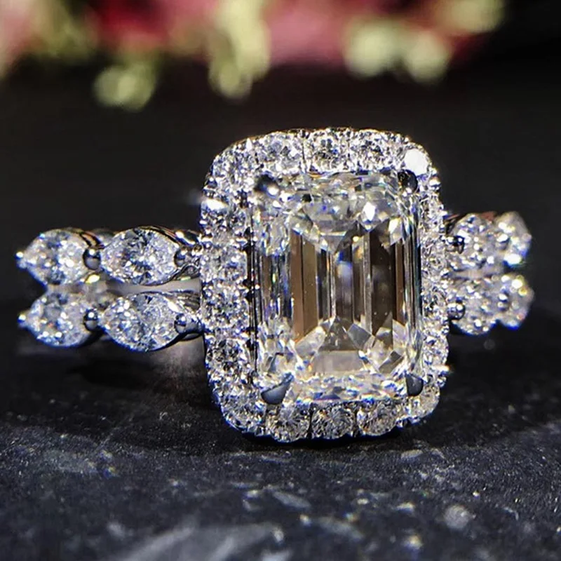 Модное кольцо, большие квадратные кольца с белым цирконием для женщин, ювелирные изделия с кристаллами, свадебный подарок на помолвку, роскошные кольца принцессы