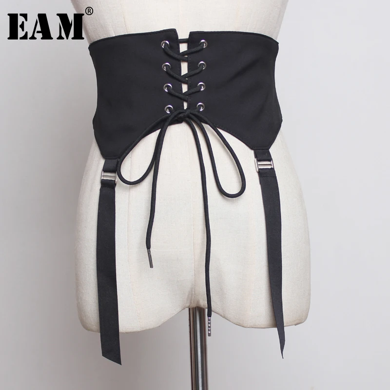 

[EAM] 2019 New Spring Summer Bandage Split Joint Button Brief Personality Retro Belt Accessories Women Fashion All-match JX389