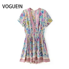 VOGUEIN новое женское сексуальное мини-платье с цветочным принтом и глубоким v-образным вырезом с коротким рукавом Размер SML