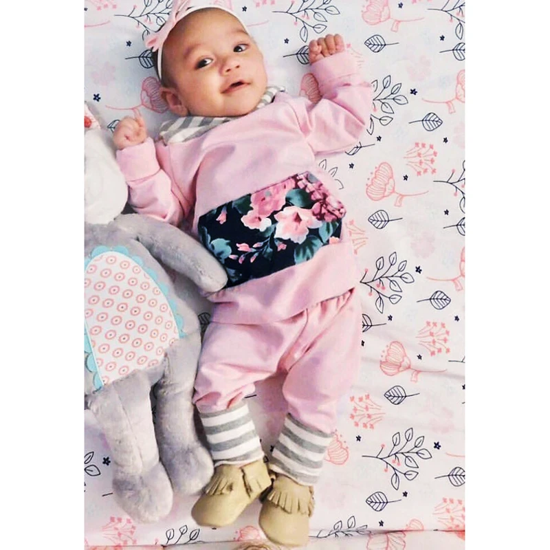 Rorychen/брендовая одежда; Новинка года; милые толстовки с капюшоном; костюм Толстовка и штаны; розовый хлопковый комбинезон в полоску с капюшоном для новорожденных; одежда для маленьких девочек