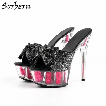

Sorbern 15cm Women Slippers Sexy Cinderella Nightclub Crystal Shoes Slides Slippers Women Bow Glit Ladies Summer Outside Slipper