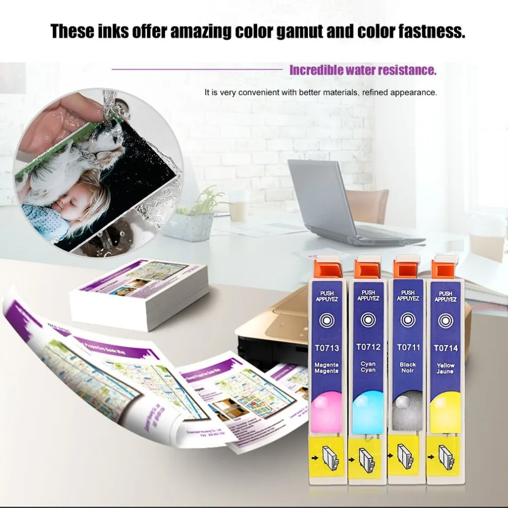 

Genuine T0715 Multipack Ink Cartridges For Epson T0711 T0712 T0713 T0714 4 Colors Easy to use water resistance