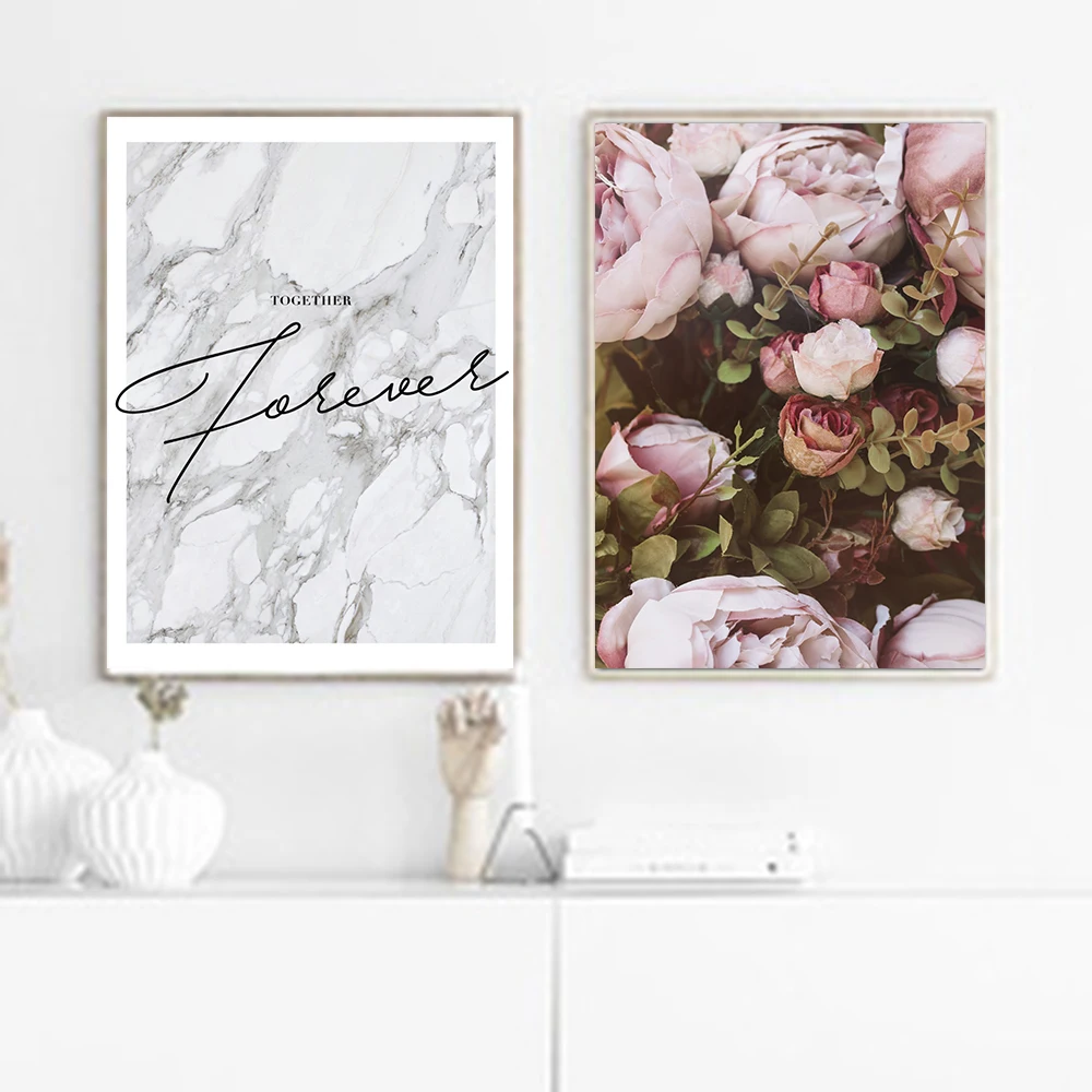 

Abstract Marbling Quote Nordic Poster Wall Art Canvas Painting Roses Flower Posters And Prints Pictures For Living Room Decor