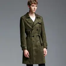 Повседневная двубортная замшевая ветровка большого размера на молнии, украшенная разнокарманными лацканами, черное мужское длинное пальто/S-5XL