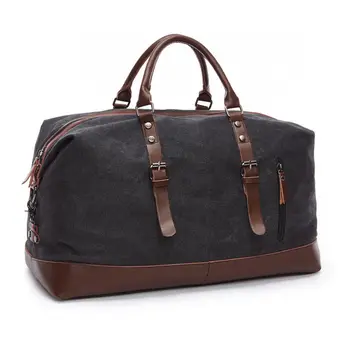 

Canvas Leather Men Travel Bags Carry on Luggage Bags Tote Large Weekend Overnight Bag