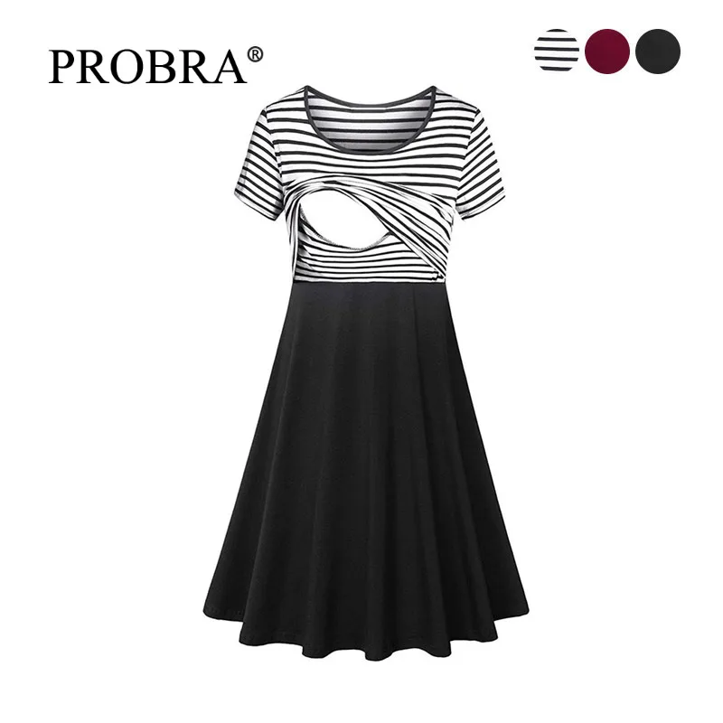 

Convenient Feeding Dress Stripe Casual Maternity Pregnancy Dresses Double Layer Breastfeeding Vestidos Pregnant Women Clothes