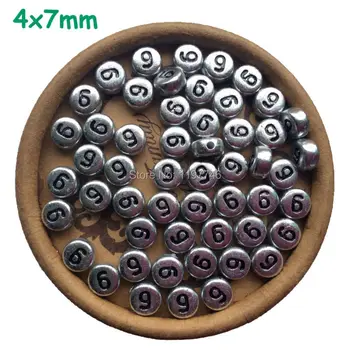 

Silver Number Beads 3600pcs 4*7mm Acrylic Beads Plastic Letter Number Beads Flat Round Numbers Six Beads