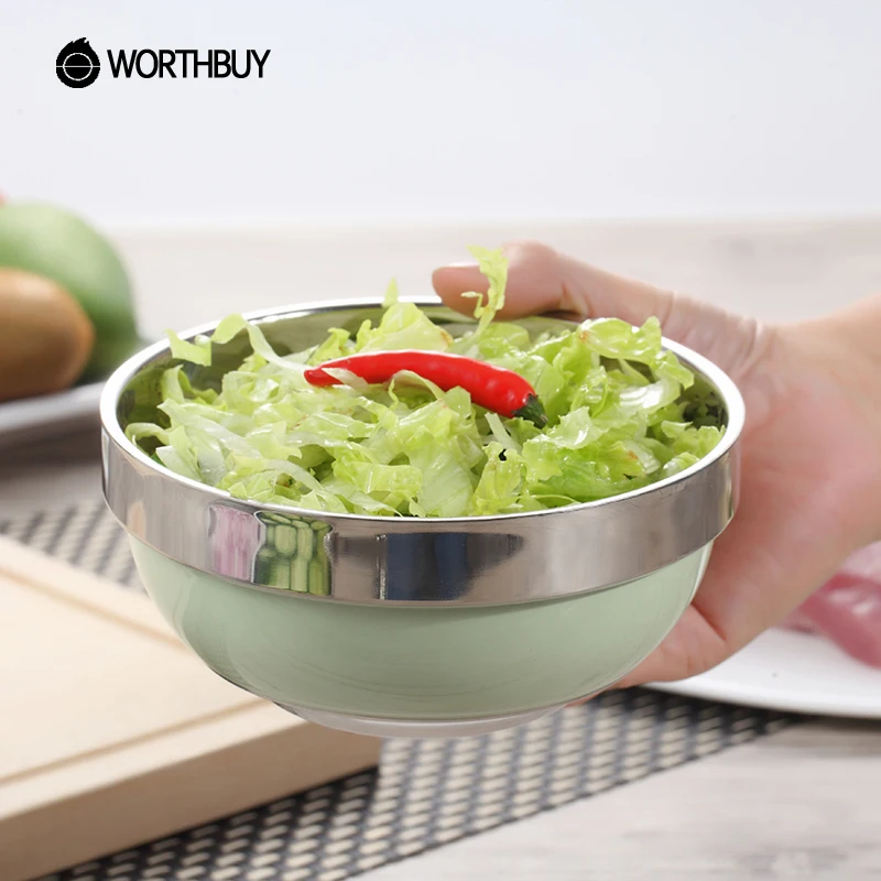 WORTHBUY 1Pcs Stainless Steel Rice Bowl Colorful Baking Finish Salad Fruit Soup Thermos For Food With Leak Proof Lid|rice bowl|stainless steel rice