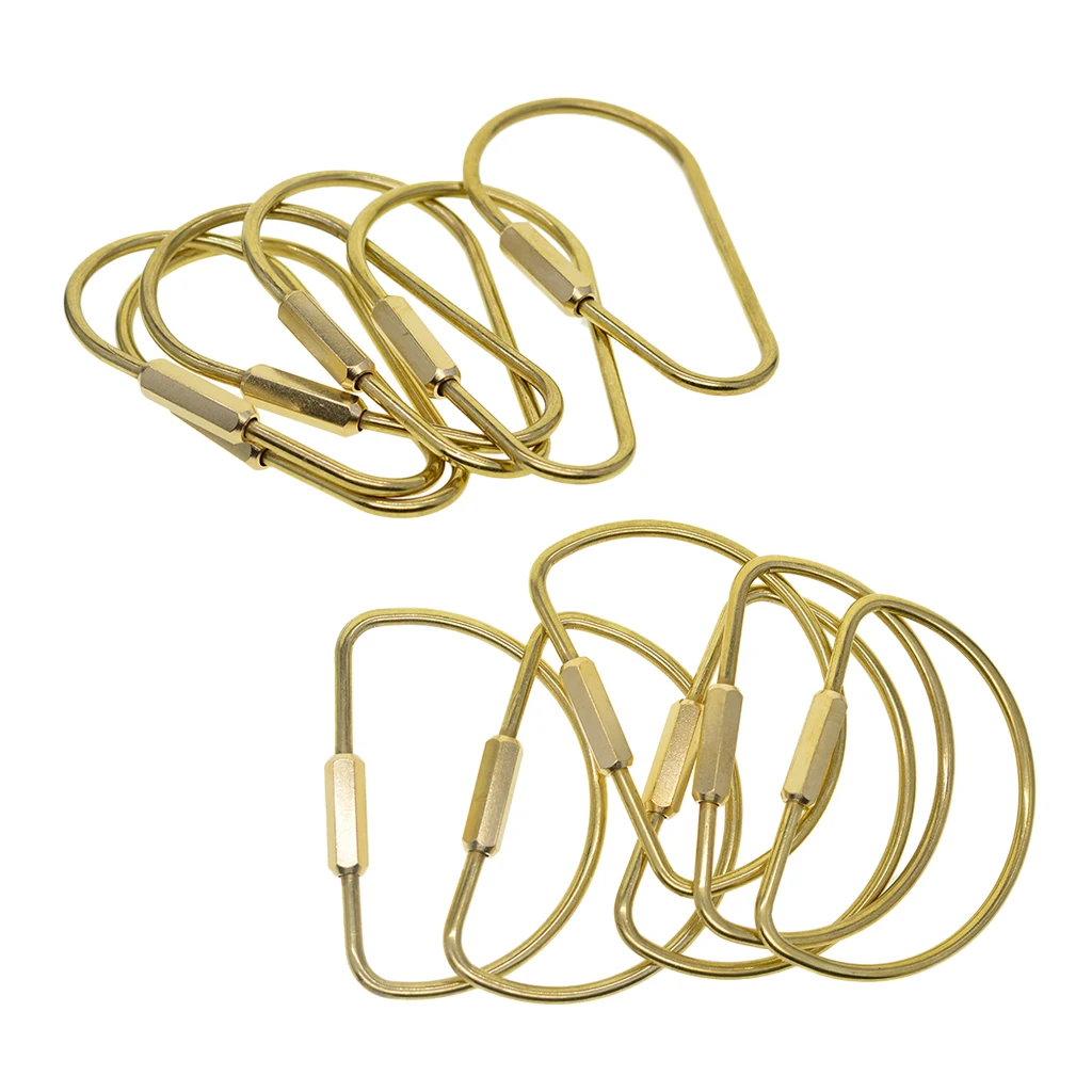 6pcs Durable Brass Screw Locking Clasp Carabiner Key Ring Keychain Key Holder Accessories Gold