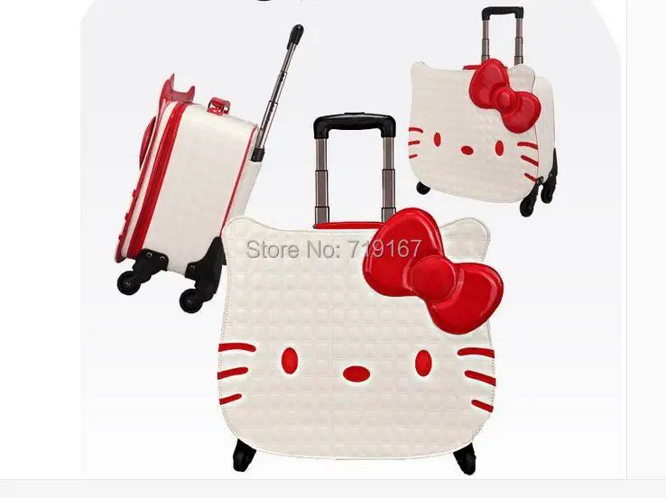 Новинка, чемодан на колесиках Hello kitty для женщин и девочек, 18 дюймов, поворотные колесики, 3D Чемодан для путешествий, сумка, EMS