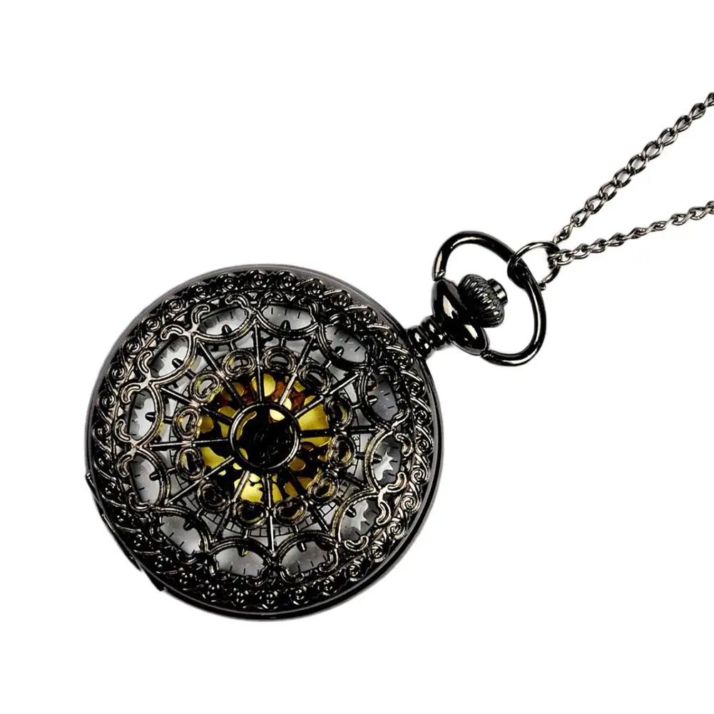 Vintage Black Spider  Pocket Watch with Chain Necklace Pendant