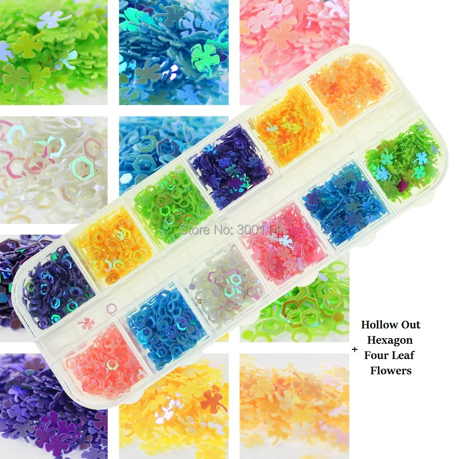 Acessórios de Decoração Atacado Cores Unha Jóia Oco Coração Estrela Carta Notas Forma Art Beleza Decalque Rebite 200 Conjuntos Mix 12 4 Cheap Strass e decorações