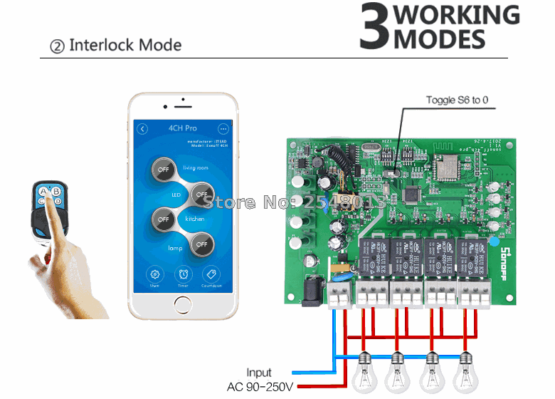 Sonoff 4ch R2 PRO Smart Switch 4 канала 433 МГц 2,4G Wifi Пульт дистанционного управления умный дом автоматизация 10A бытовая техника