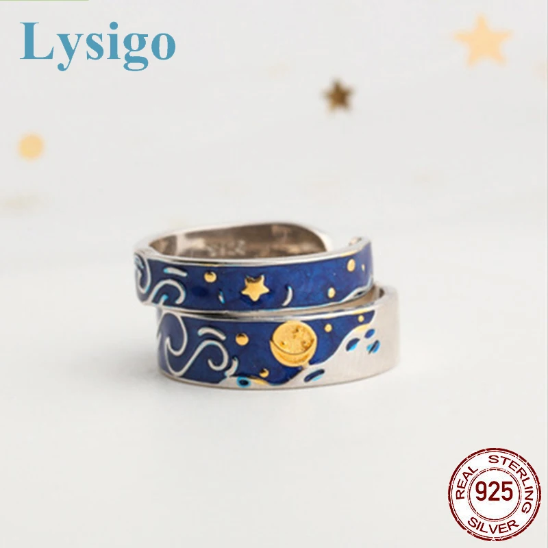 Lysigo хит продаж модные кольца 925 серебро Ван Гог звездное небо Открытое кольцо для