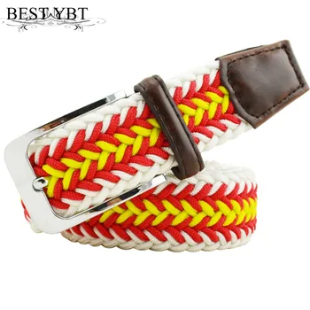 

Best YBT Unisex belt new Breathable stretch Weaving canvas Alloy pin buckle Men belt fashion stripe canvas Men and Women belt