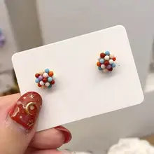 MENGJIQIAO 2018 Koreanische Neue Süße Bunte Ball Stud Ohrringe Für Frauen Mode Schmuck Candy Farbe Kleine Boucle D'oreille Geschenke