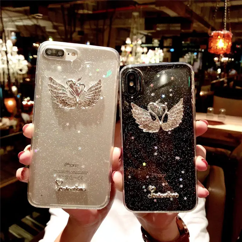 For Samsung J4 J6 Plus J5 J7 2017 Prime A6 A7 A8 2018 case Luxury cute bling Diamond swan Glitter soft cover capa coque fundas |