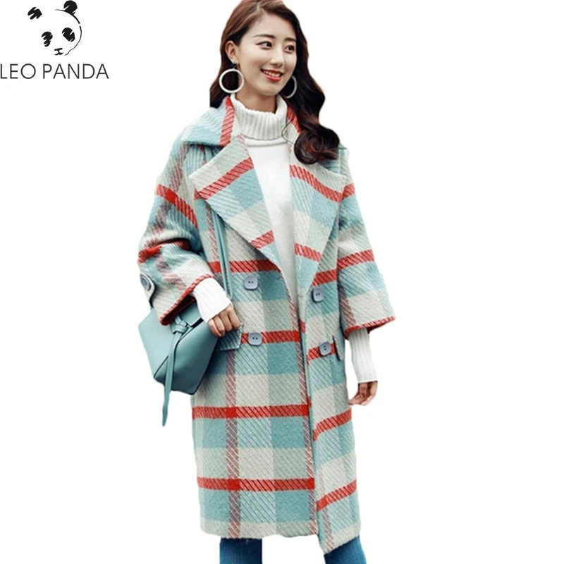 

2019 New Fashion Plaid Woolen cloth coat Winter Jacket Women Wool Women Female Parka Long Cashmere Loose Plus Size Outerwear C77