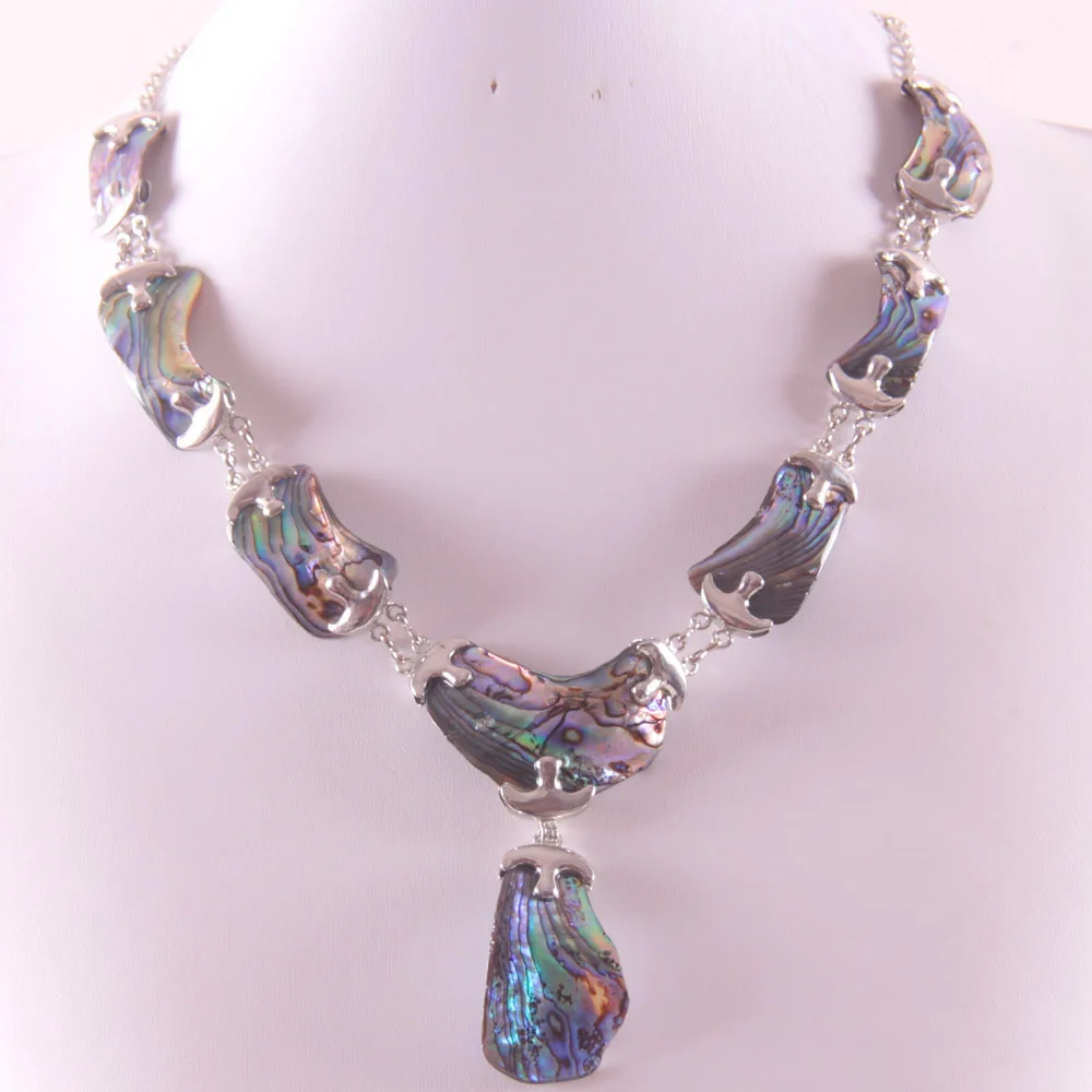 

Natural New Zealand Abalone Shell zinc alloy Beads Necklace Free Shipping E839