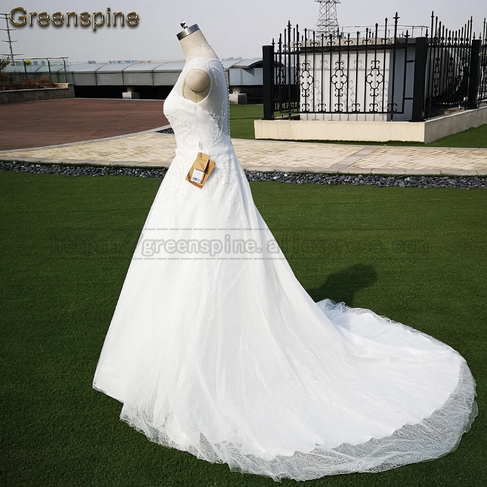 Greenspine дешевое свадебное платье es Китай Hochzeit блестящее Тюлевое свадебное платье ТРАПЕЦИЕВИДНОЕ свадебное платье цвета слоновой кости с бисером