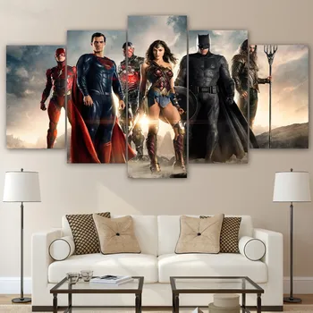 

Canvas Home Decor Batman Paintings Wall Art 5 Pieces Justice League Movie Posters Living Room HD Printed Wonder Woman Pictures