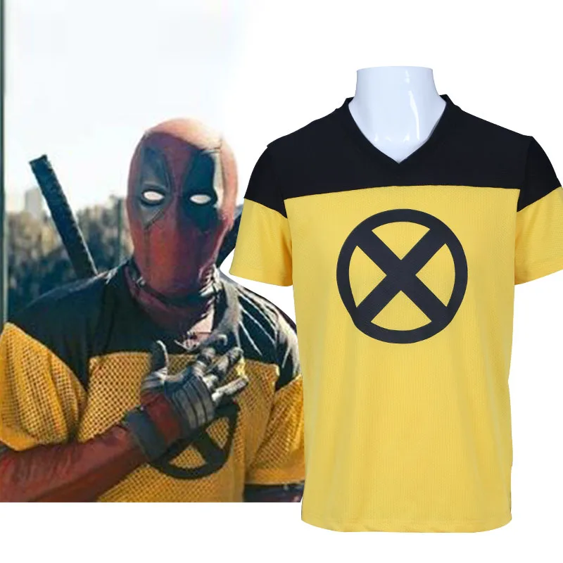 

Movie deadpool 2 cosplay costume T shirt Yellow Short sleeve Top Drop Ship Mens T shirt