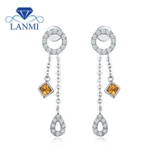 Элегантный дизайн, натуральный желтый сапфир, бриллиантовые серьги-капли, настоящее Твердое 18 к белое золото, хороший драгоценный камень для жены, рождественское ювелирное изделие, подарок