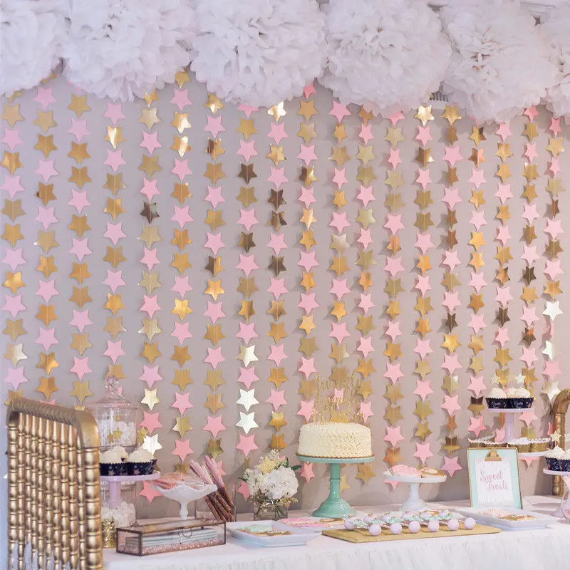4m Wall Hanging Paper 7cm Star Garlands Birthday String Chain Wedding Party Craft Bunting for Children Room Home DIY Decor | Дом и сад