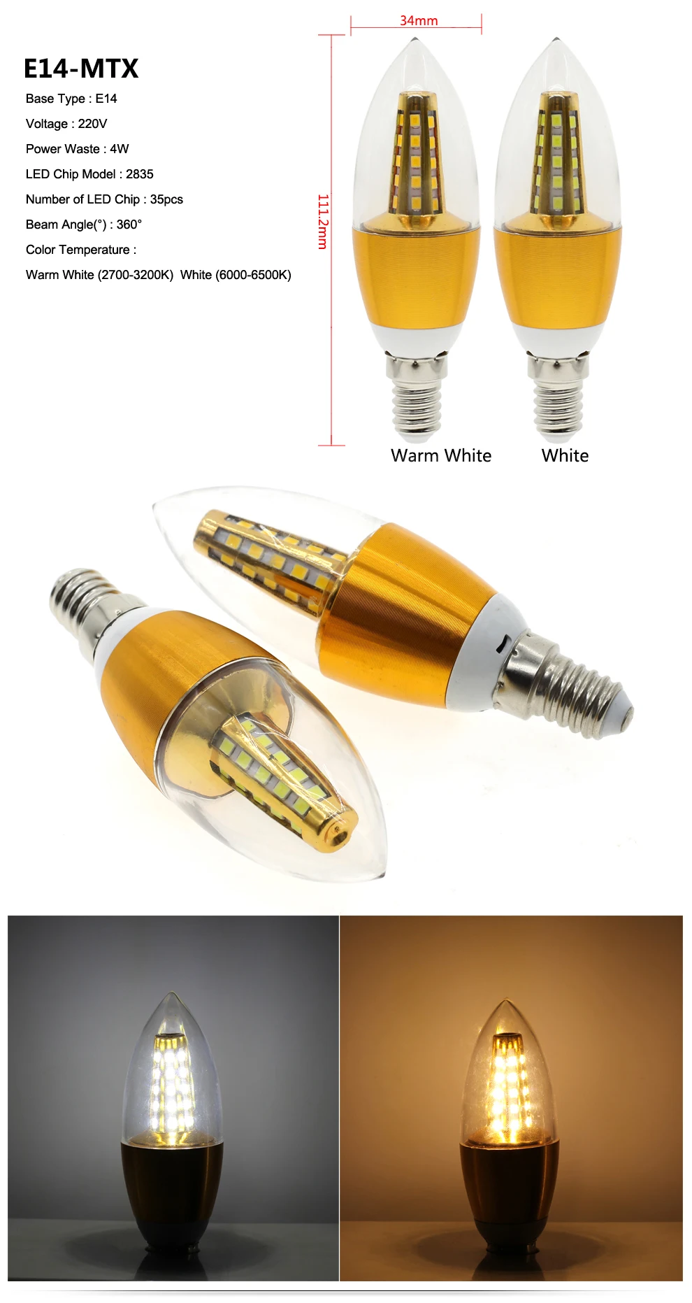 6 шт./лот E14 Светодиодный светильник AC220V белая/теплая белая лампа для холодильника лампа-Свеча лампа маленький кукурузный светильник