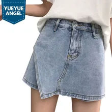Новинка, свободные джинсовые шорты с высокой талией, женские короткие джинсы Harajuku, корейская мода, уличная одежда, нестандартная юбка, шорты для женщин