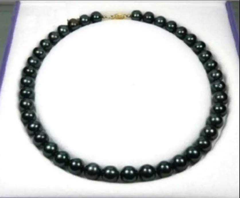 

Jewelr 006460 Exquisite 9-10 mm black Tahitian natural Pearl Necklace 14KGP