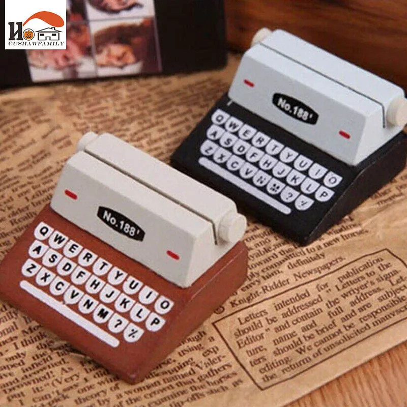 

1 x CUSHAWFAMILY Mini Retro Typewriter desktop figurines, wooden message note clip pictures photo holder Home decor Arts crafts