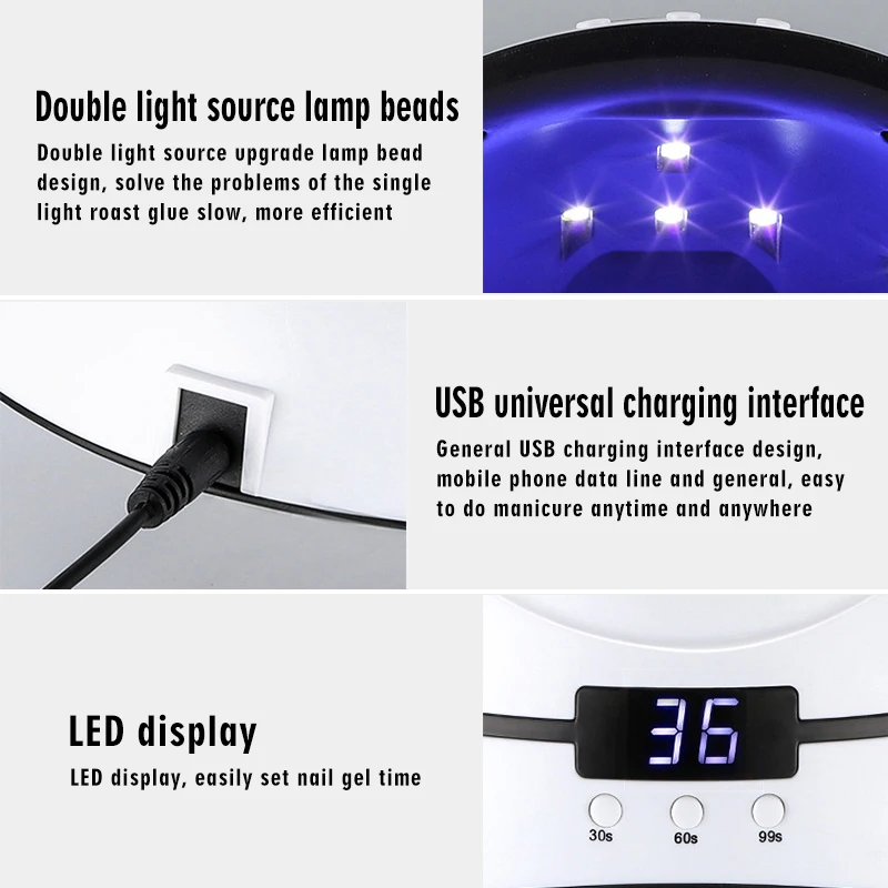 36 W Pro Сушилка для ногтей лампа USB СВЕТОДИОДНЫЙ УФ-гель, акриловый свет для отверждения маникюра таймер гель-лампа для полировки ногтей инструменты