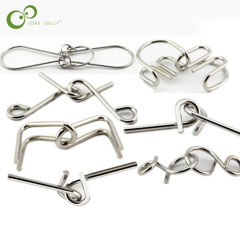 

1set=7pcs Hot Sale Metal Wire Puzzle Toy Adult Kid IQ Brain Logic Game Teaser Test Educational Toy Gift Free shipping GYH