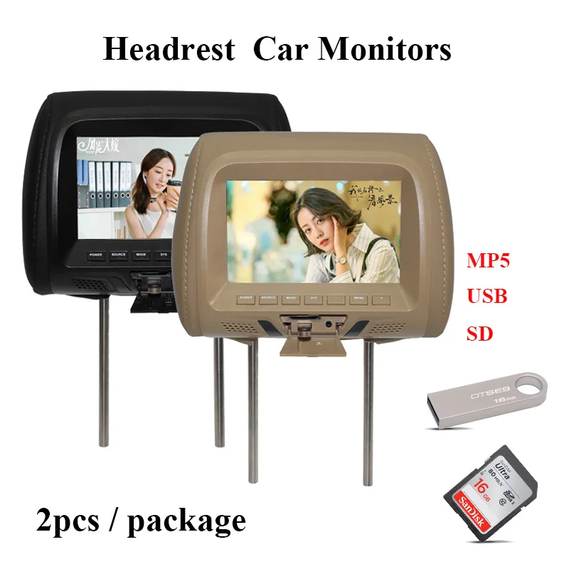 2pcs headrest with monitor with USB/SD/FM transmitter mp5 tv for car headrest 800x480 car display m