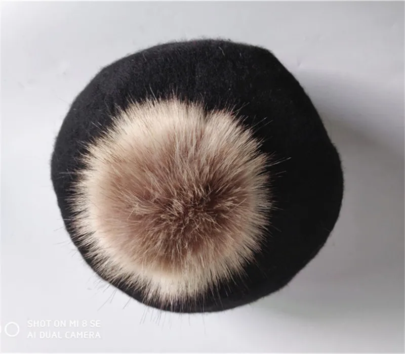 Зимние детские шерстяные мягкие береты, осенние женские повседневные береты из полиэстера с меховым помпоном, шапки Gorras - Цвет: Style 02 Black