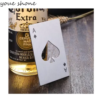 

50 pieces / piece creative beer bottle opener with playing cards spades A poker stainless steel bottle opener black and silver