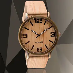 Новые модные мужские и женские кварцевые наручные часы Повседневная деревянный цвет кожаным ремешком Reloj Mujer женские часы Montre Homme