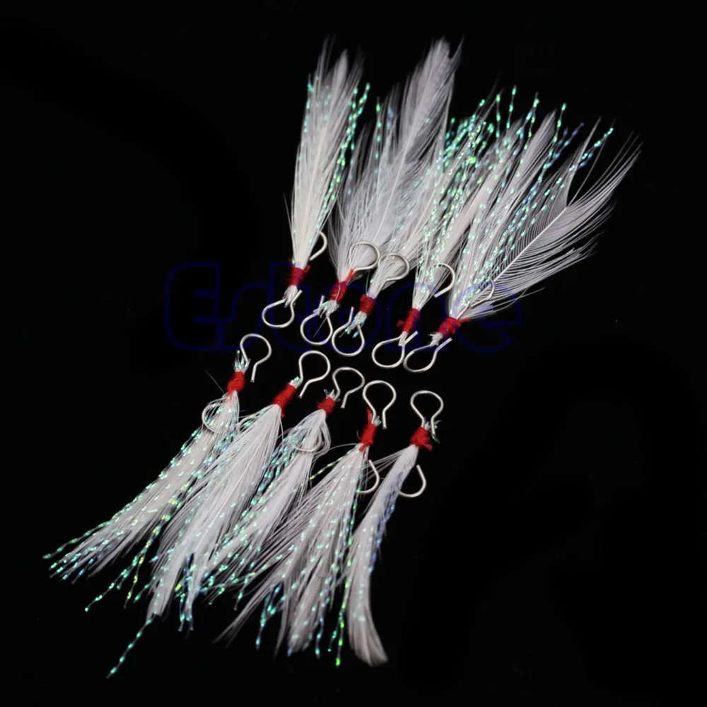 

10Pcs/set White Fishing hook Feather Trolling Bass fishing baits with Hooks fishhooks Accessory