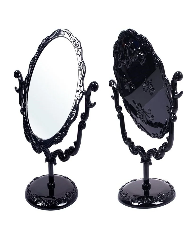 

High Quality Makeup Desktop Rotatable Gothic Small Size Rose Stand Compact Mirror Black Butterfly