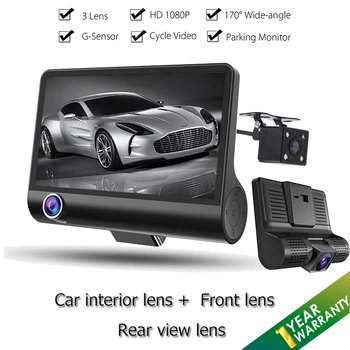 

Car Dash Cam Car DVR Dash Video Recorder Full HD 1080P 170 Degree Wide Angle 3 Lens Rear view back mirror Dual lens camera