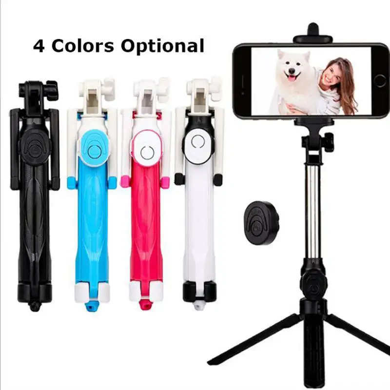 Convenient Practical Retractable Selfie Stick For Mobile Phone Bluetooth Remote Selfie Sticks Phone Clip Tripod